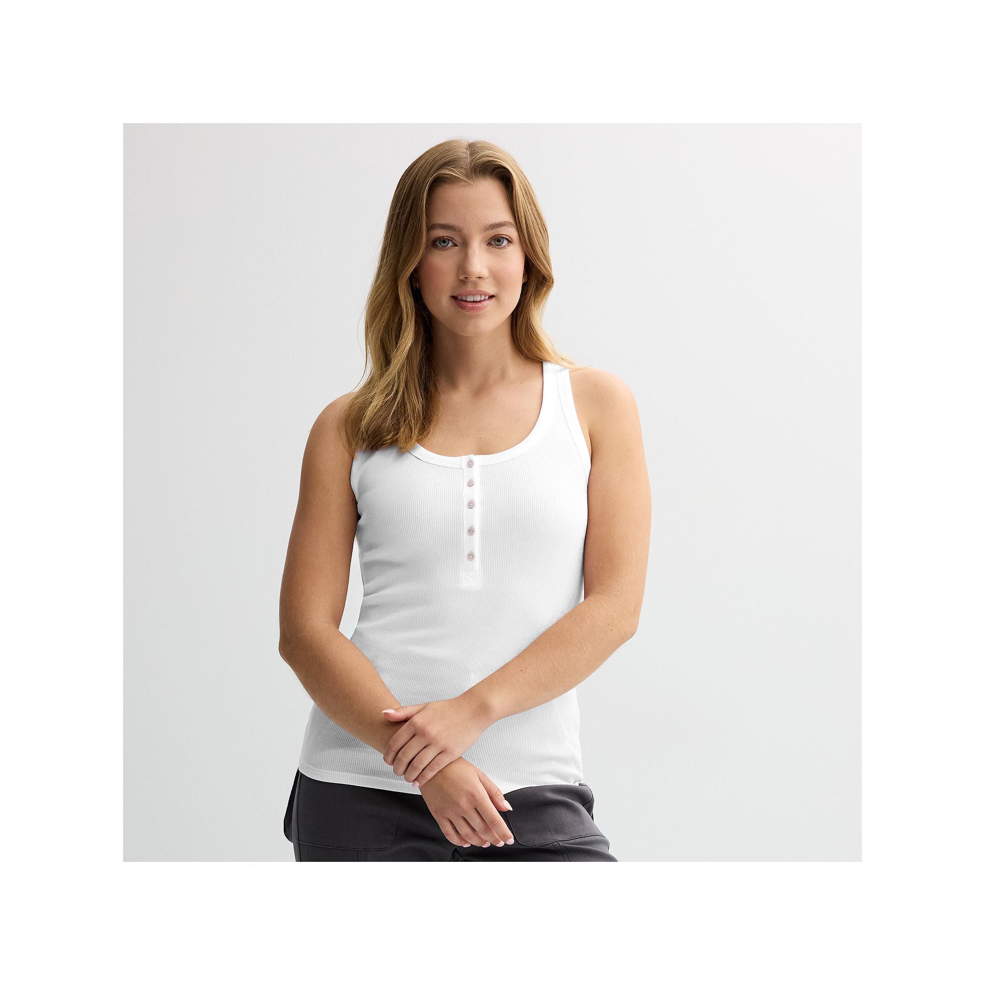 Juniors SO® Rib Henley Tank, Girls, Size: XS, Modern White