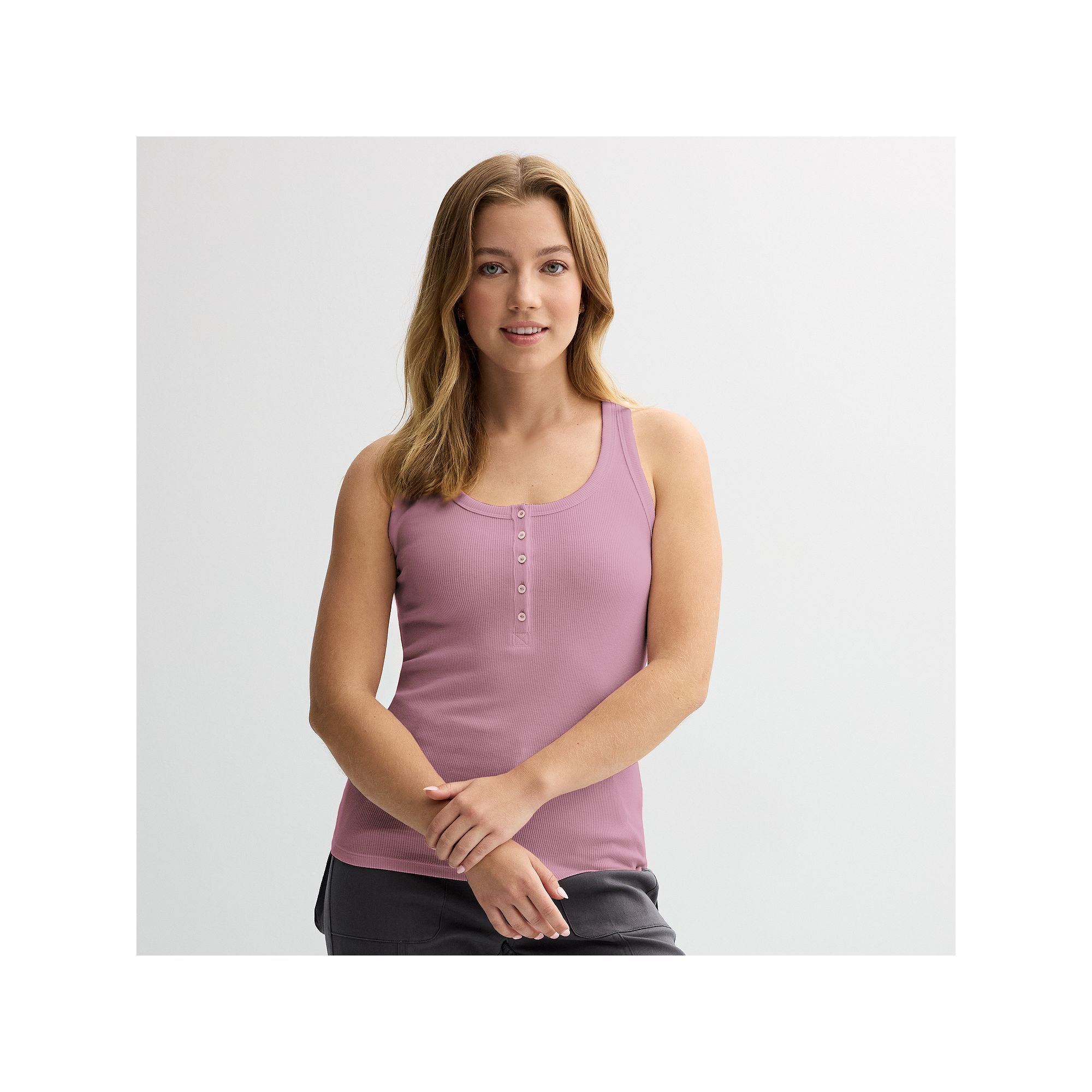 Juniors SO® Rib Henley Tank, Girls, Size: XS, Shady Orchid