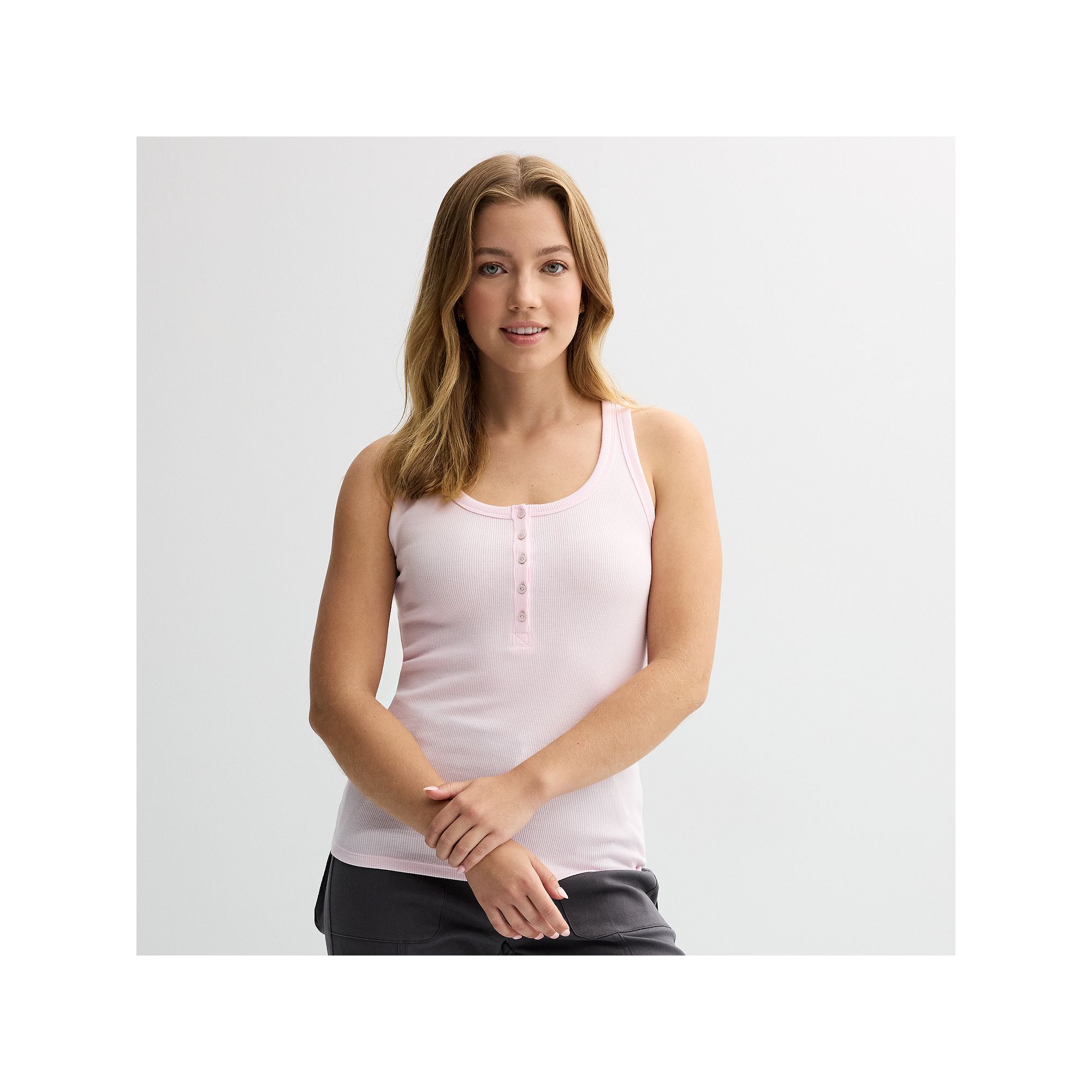 Juniors SO® Rib Henley Tank, Girls, Size: XS, Tender Pink