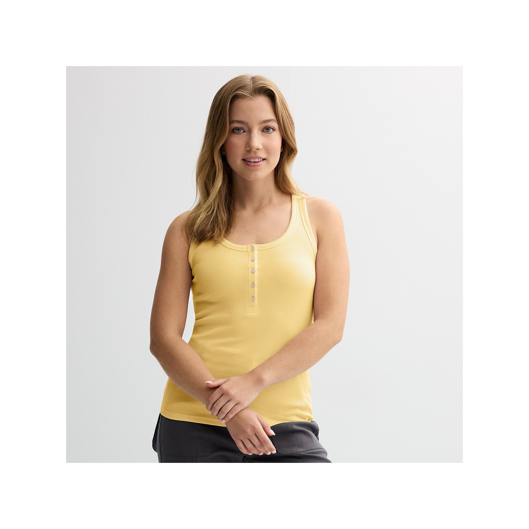 Juniors SO® Rib Henley Tank, Girls, Size: XS, Yellow Chip