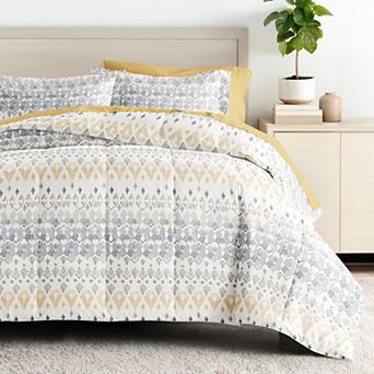 Urban Loft's Bedding Bundle, Patterned Microfiber Comforter Set And Solid Sheet Set