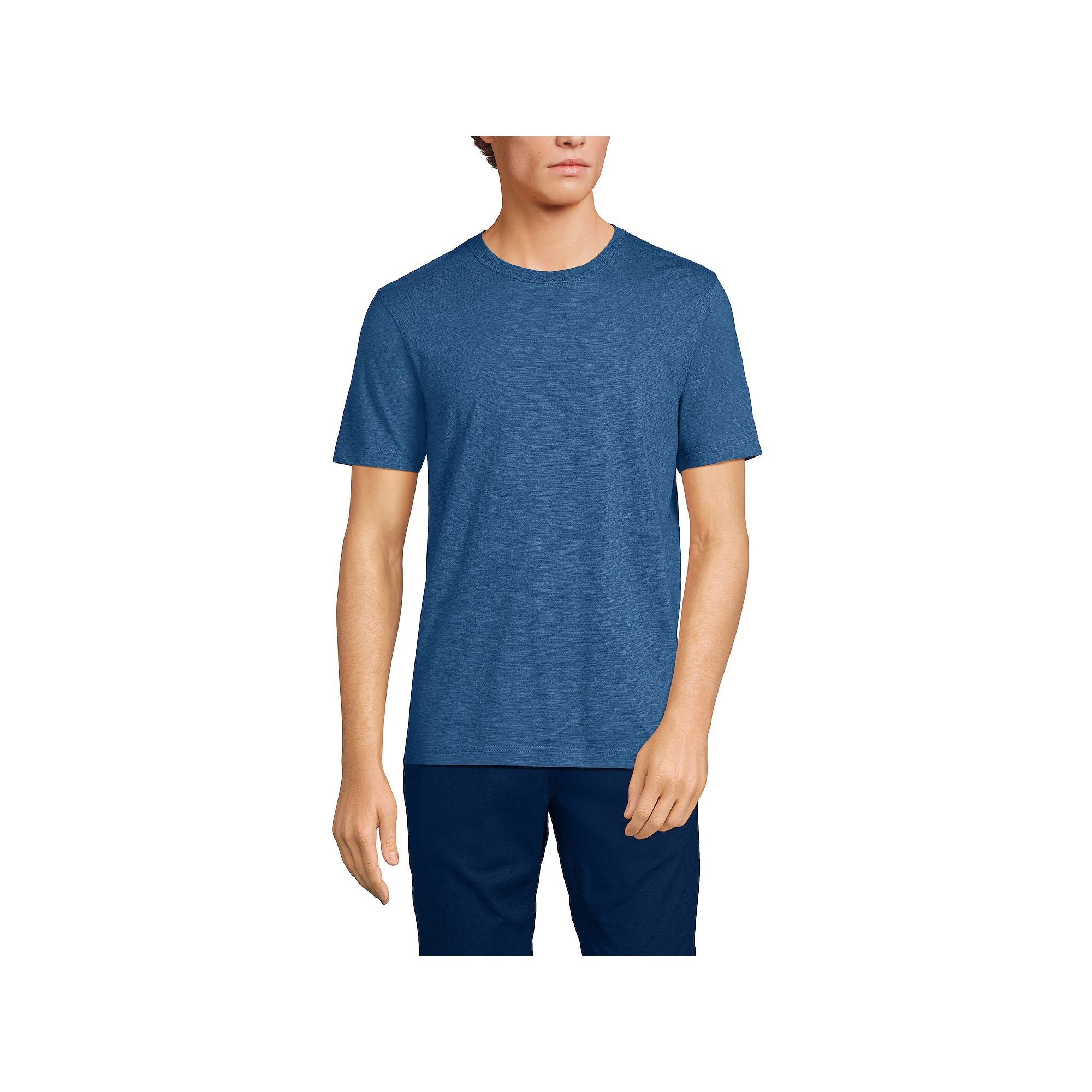 Mens Lands End Short Sleeve Slub Tee, Mens, Size: Medium, Evening Blue
