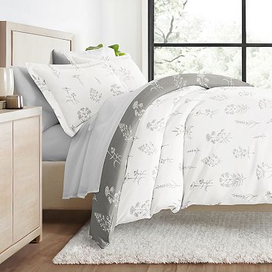 Urban Loft's Bedding Bundle, Patterned Duvet Cover Set, White Comforter And Solid Sheet Set