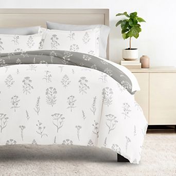 Urban Loft's Bedding Bundle, Patterned Duvet Cover Set, White Comforter And Solid Sheet Set