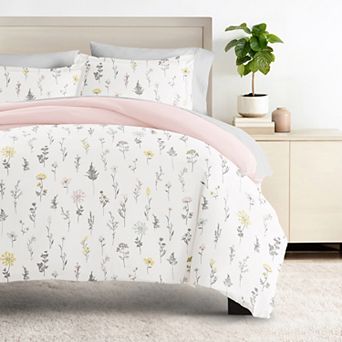 Urban Loft's Bedding Bundle, Patterned Duvet Cover Set, White Comforter And Solid Sheet Set