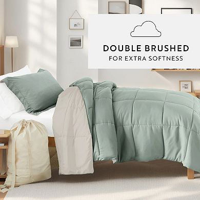 College Bundle, Reversible Comforter Set, Patterned Sheet Set, Pillows And Laundry Bag (Twin XL)