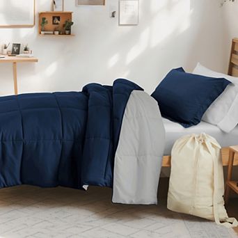 College Bundle, Reversible Comforter Set, Patterned Sheet Set, Pillows And Laundry Bag (Twin XL)