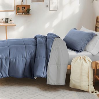 College Bundle, Reversible Comforter Set, Patterned Sheet Set, Pillows And Laundry Bag (Twin XL)