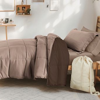 Urban Loft's Dorm Bundle, Reversible Comforter Set, Sheet Set, Pillows and Laundry Bag-Twin XL