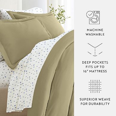 Urban Loft's Bedding Bundle, Solid Duvet Cover Set, White Comforter And Patterned Sheet Set