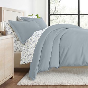Urban Loft's Bedding Bundle, Solid Duvet Cover Set, White Comforter And Patterned Sheet Set