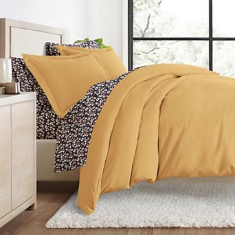 Urban Loft's Bedding Bundle, Solid Duvet Cover Set, White Comforter And Patterned Sheet Set