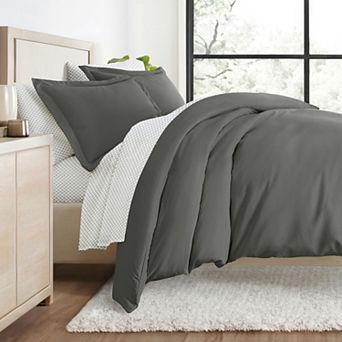 Urban Loft's Bedding Bundle, Solid Duvet Cover Set, White Comforter And Patterned Sheet Set