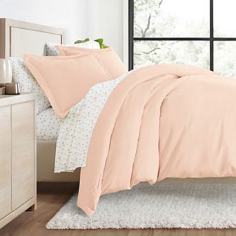 Urban Loft's Bedding Bundle, Solid Duvet Cover Set, White Comforter And Patterned Sheet Set