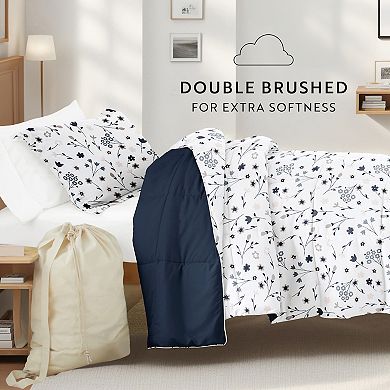 Campus Dorm Bundle, Patterned Comforter Set, Solid Sheet Set, Pillows And Laundry Bag (TWIN XL)