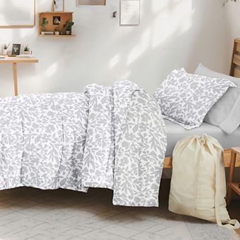 Campus Dorm Bundle, Patterned Comforter Set, Solid Sheet Set, Pillows And Laundry Bag (TWIN XL)