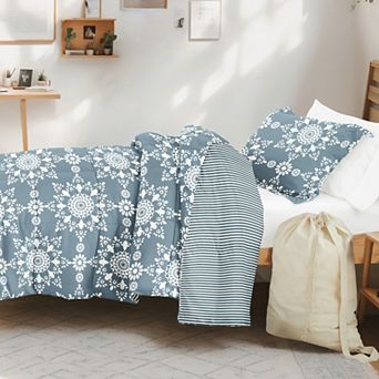 Campus Dorm Bundle, Patterned Comforter Set, Solid Sheet Set, Pillows And Laundry Bag (TWIN XL)