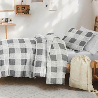 Campus Dorm Bundle, Patterned Comforter Set, Solid Sheet Set, Pillows And Laundry Bag (TWIN XL)