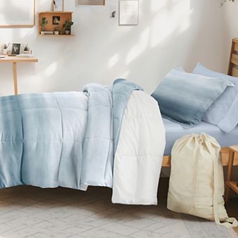 Campus Dorm Bundle, Patterned Comforter Set, Solid Sheet Set, Pillows And Laundry Bag (TWIN XL)