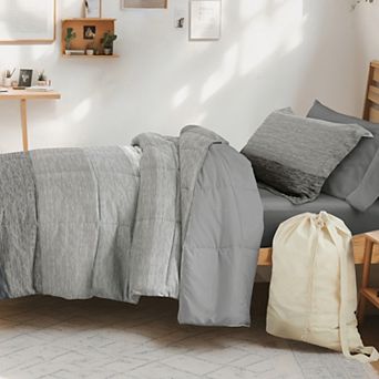 Campus Dorm Bundle, Patterned Comforter Set, Solid Sheet Set, Pillows And Laundry Bag (TWIN XL)