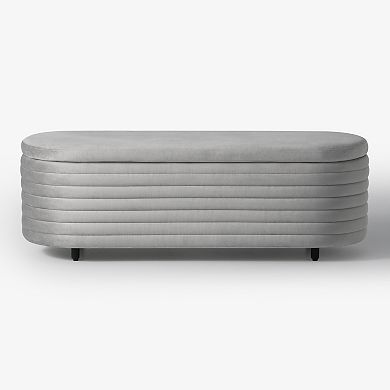 Westintrends 54" Mid-century Modern Upholstered Velvet Tufted Oval Storage Bench