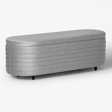 Westintrends 54" Mid-century Modern Upholstered Velvet Tufted Oval Storage Bench