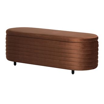 Westintrends 54" Mid-century Modern Upholstered Velvet Tufted Oval Storage Bench