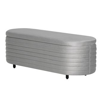 Westintrends 54" Mid-century Modern Upholstered Velvet Tufted Oval Storage Bench