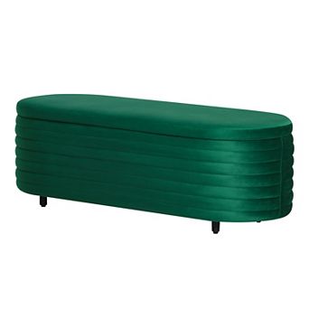 Westintrends 54" Mid-century Modern Upholstered Velvet Tufted Oval Storage Bench