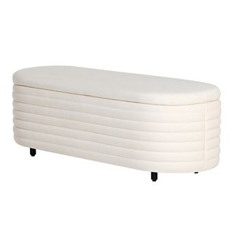Westintrends 54" Mid-century Modern Upholstered Velvet Tufted Oval Storage Bench