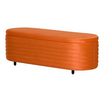 Westintrends 54" Mid-century Modern Upholstered Velvet Tufted Oval Storage Bench