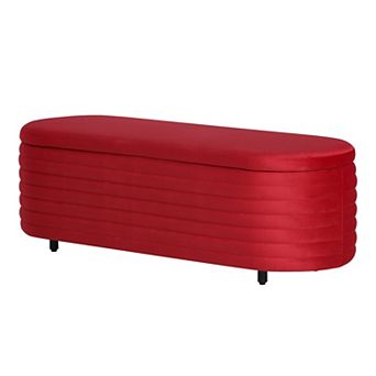 Westintrends 54" Mid-century Modern Upholstered Velvet Tufted Oval Storage Bench