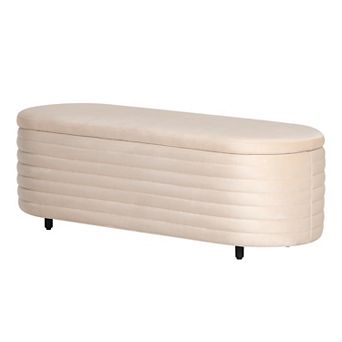 Westintrends 54" Mid-century Modern Upholstered Velvet Tufted Oval Storage Bench
