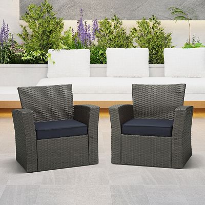 Westintrends Outdoor patio Square Chair Seat Cushion With Piping set Of 2 20 X 19