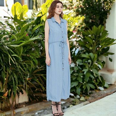 Belt Sleeveless Denim Dress