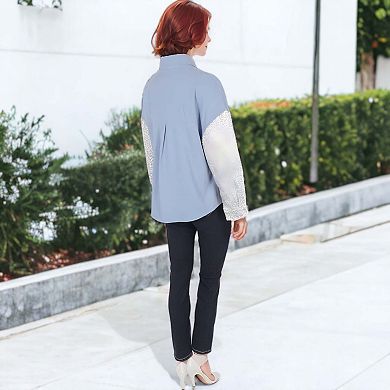 Women's Contrast Leopard Button Down Denim Boyfriend Jacket With Two Pockets
