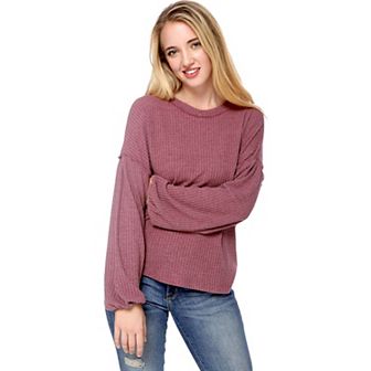 Women's Casual Waffle Crew Neck Sleeve Sweater