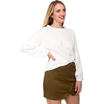 Women's Casual Waffle Crew Neck Sleeve Sweater