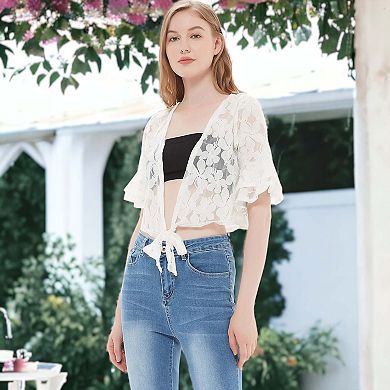 Women's Crochet Floral Lace Short Sleeve Cropped Shrug