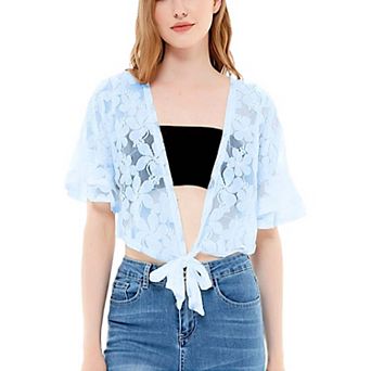 Women's Crochet Floral Lace Short Sleeve Cropped Shrug