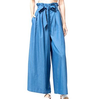 Women's Chambray Tie Wide-leg Palazzo Jeans