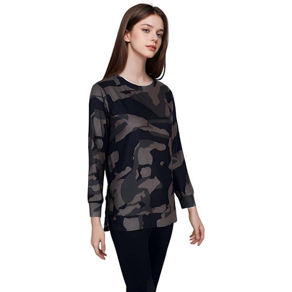 Half-Zip Camouflage Long-Sleeved Top