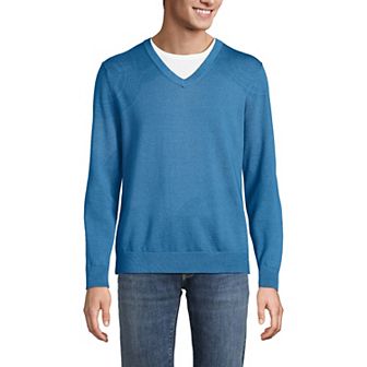 Men's Lands' End Fine Gauge Cotton V-Neck Sweater