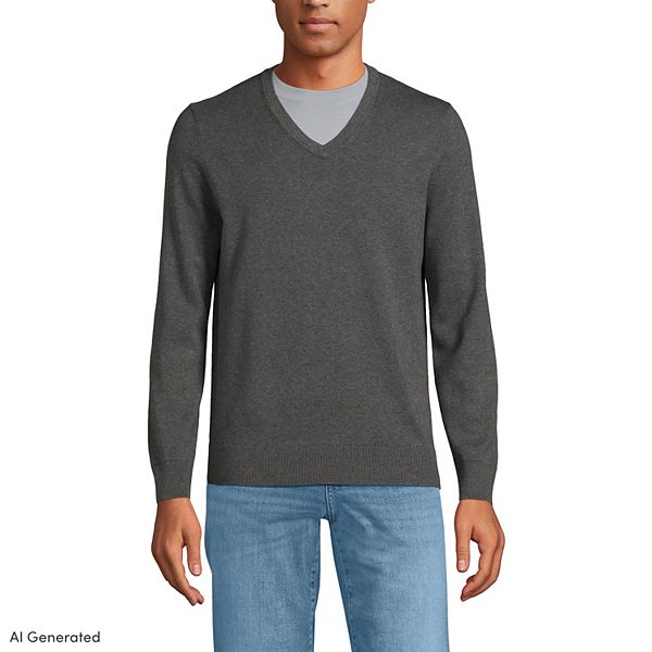 Men's Lands' End Fine Gauge Cotton V-Neck Sweater