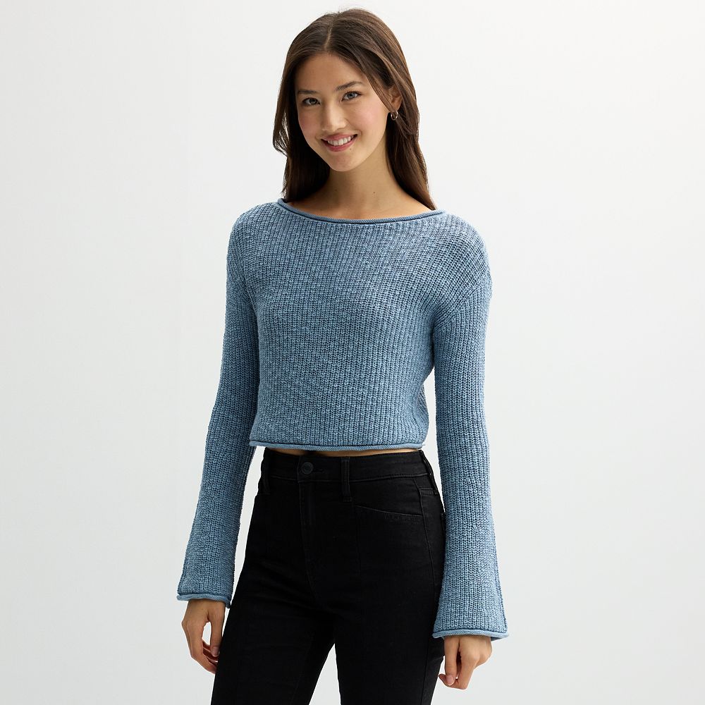 BOATNECK FRENCH SLEEVE PULLOVER ブルー Juniors' Sugar Moon Boat Neck Pullover