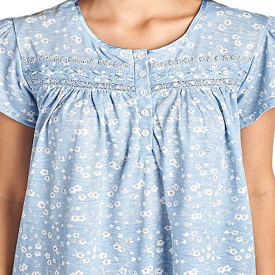 Women's Cap Sleeves Floral With Lace Design Nightgown
