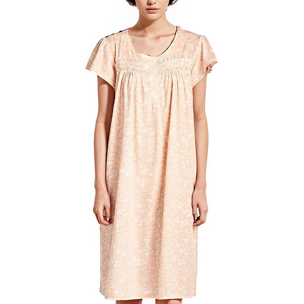 Brown Floral Printed Alfine Button Zip Nighty | Free Size | Chest Width 44″| Length 54″-56″ main image 1