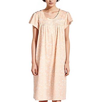 Women's Cap Sleeves Floral With Lace Design Nightgown