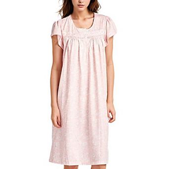 Women's Cap Sleeves Floral With Lace Design Nightgown
