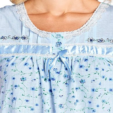 Women's Cap Sleeves Ribbon Lace And Floral Design Nightgown